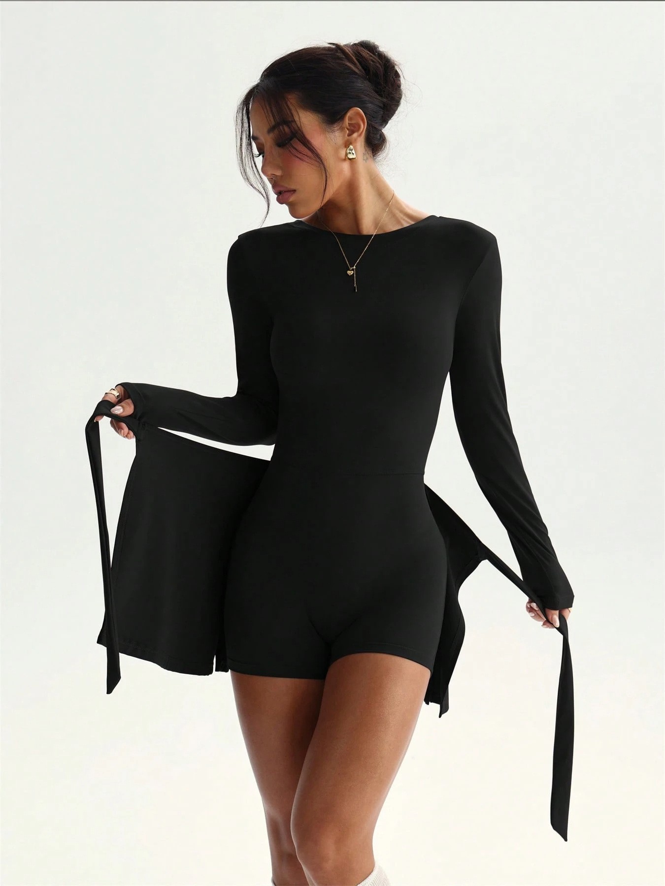 Solid Color Long Sleeved Slim  - Pilates Yoga Set 评论和价格